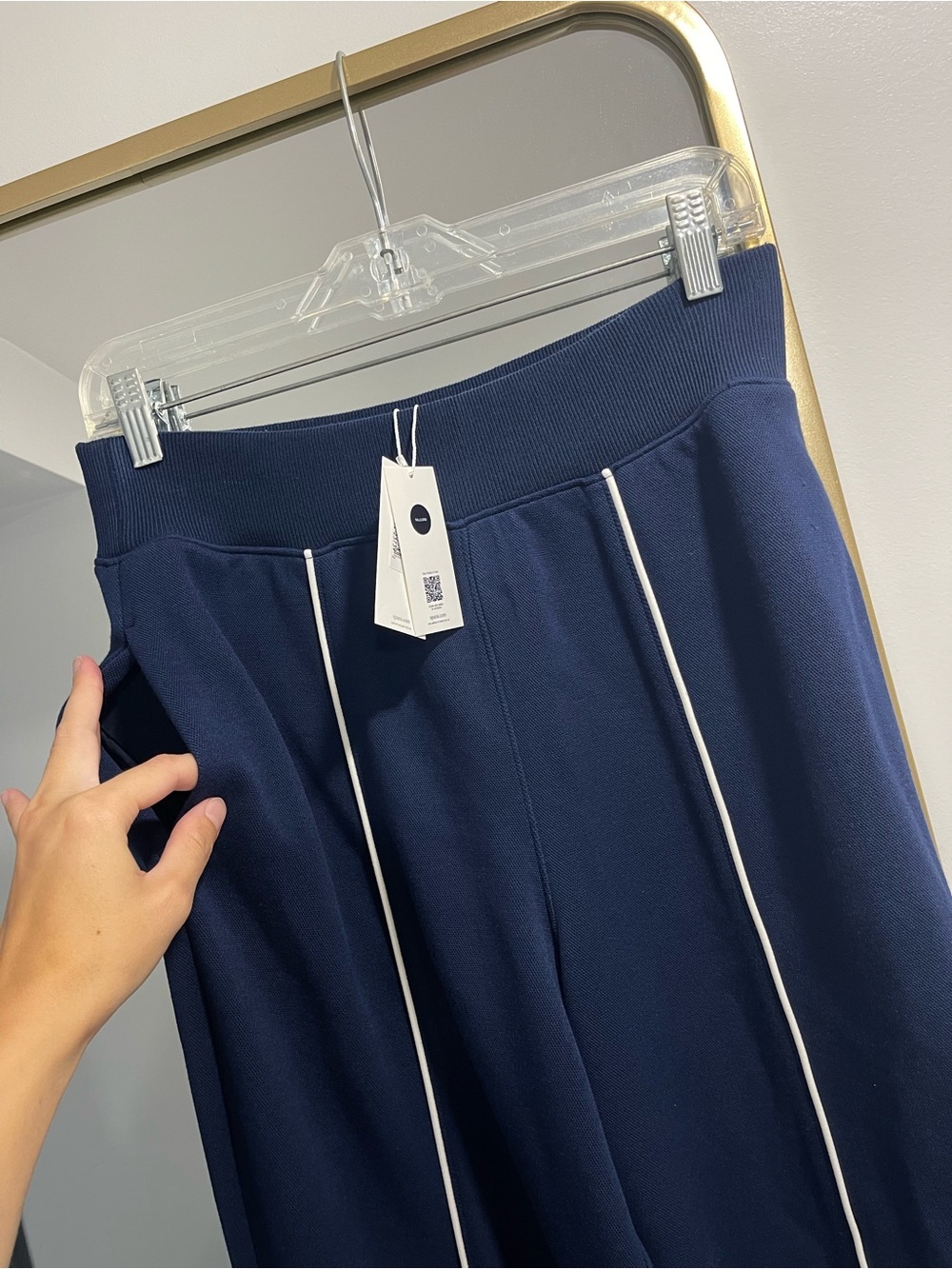 NWT SPANX Air Essentials Pique Straight Leg Pant navy blue high rise tall 34” - Picture 7 of 10